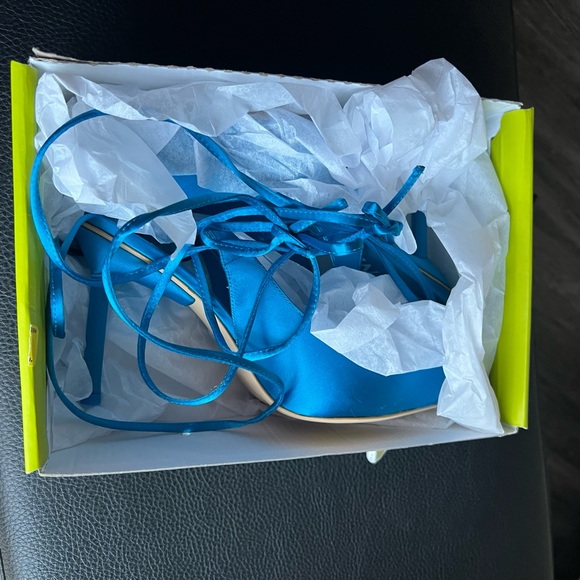 GIANNI BINI Blue Sirfeenah Satin Pointed Toe Ankle Wrap Pumps ⚡️Flash Sale⚡️ - Picture 3 of 7